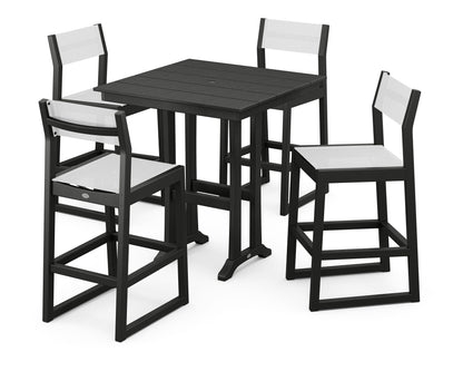 POLYWOOD® EDGE Sling Arm Chair 5-Piece Farmhouse Bar Set with Trestle Legs in Black / White Sling