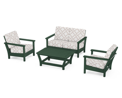 POLYWOOD® Harbour 4-Piece Deep Seating Set in Green / Trellis Dune Burlap