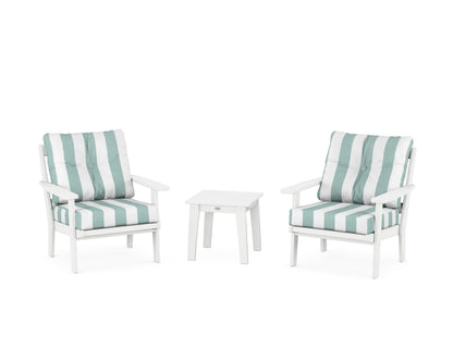 POLYWOOD® Prairie 3-Piece Deep Seating Set in White / Cabana Stripe Glacier Spa