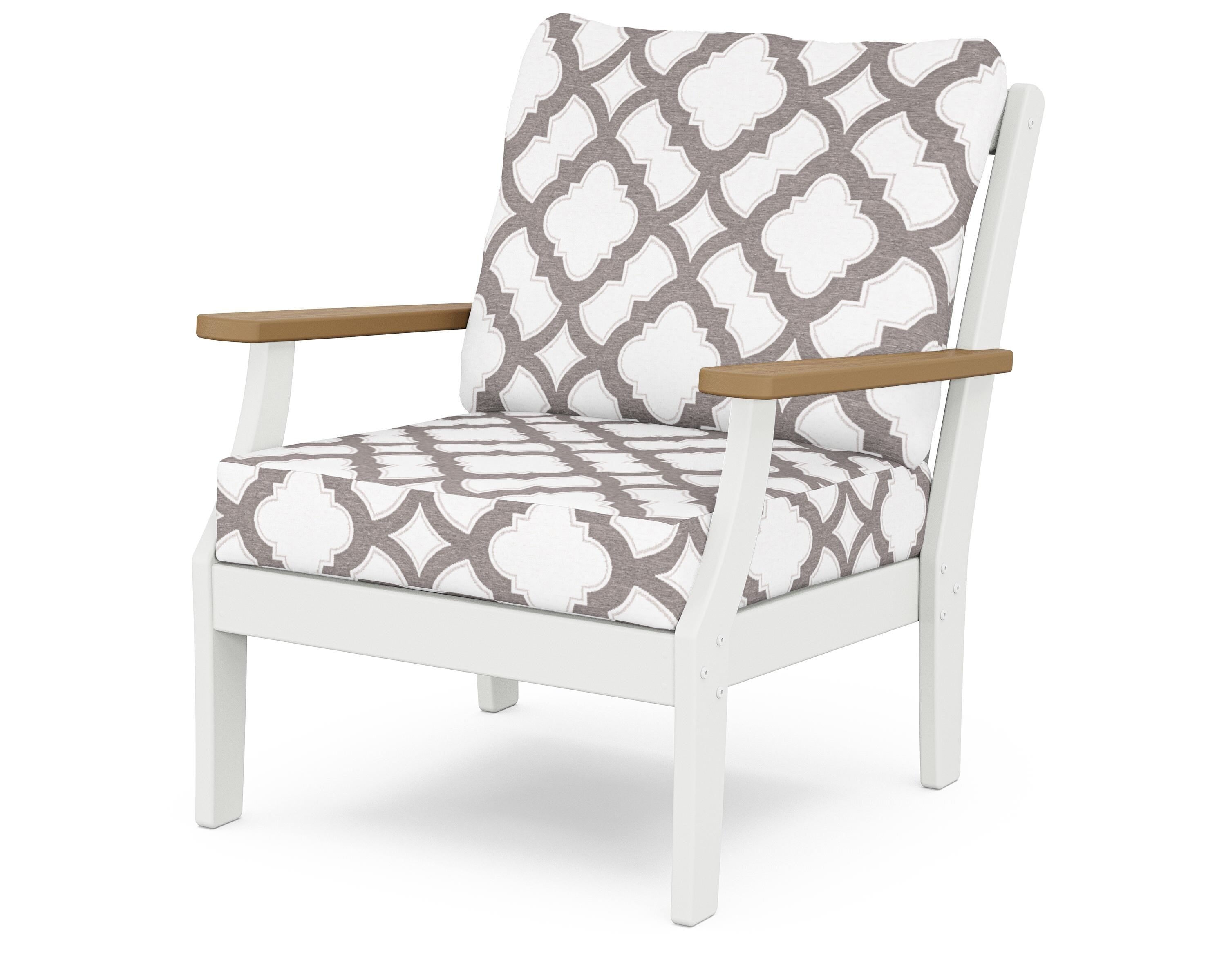 POLYWOOD® Braxton Deep Seating Chair in White / Natural / Trellis Grey Mist