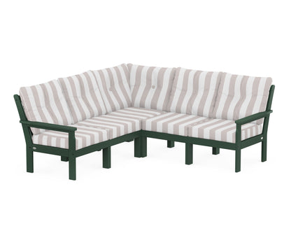 POLYWOOD® Vineyard 5-Piece Sectional in Green / Cabana Stripe Dune Burlap