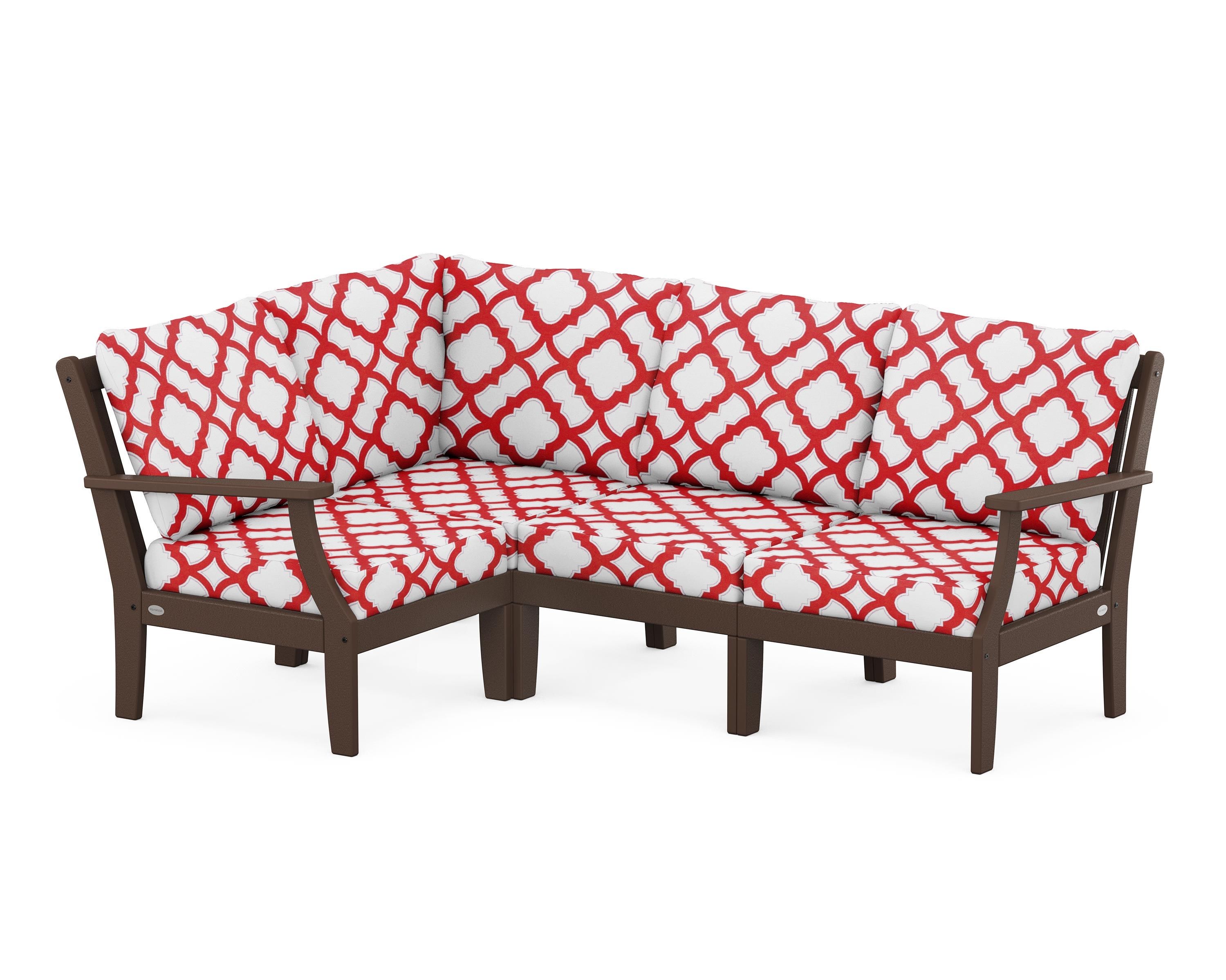 POLYWOOD® Braxton Modular 4-Piece Deep Seating Set in Mahogany / Trellis Crimson