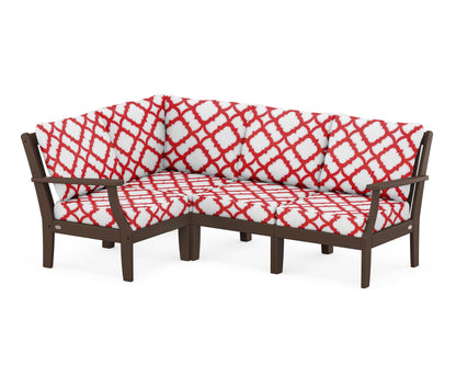 POLYWOOD® Braxton Modular 4-Piece Deep Seating Set in Mahogany / Trellis Crimson