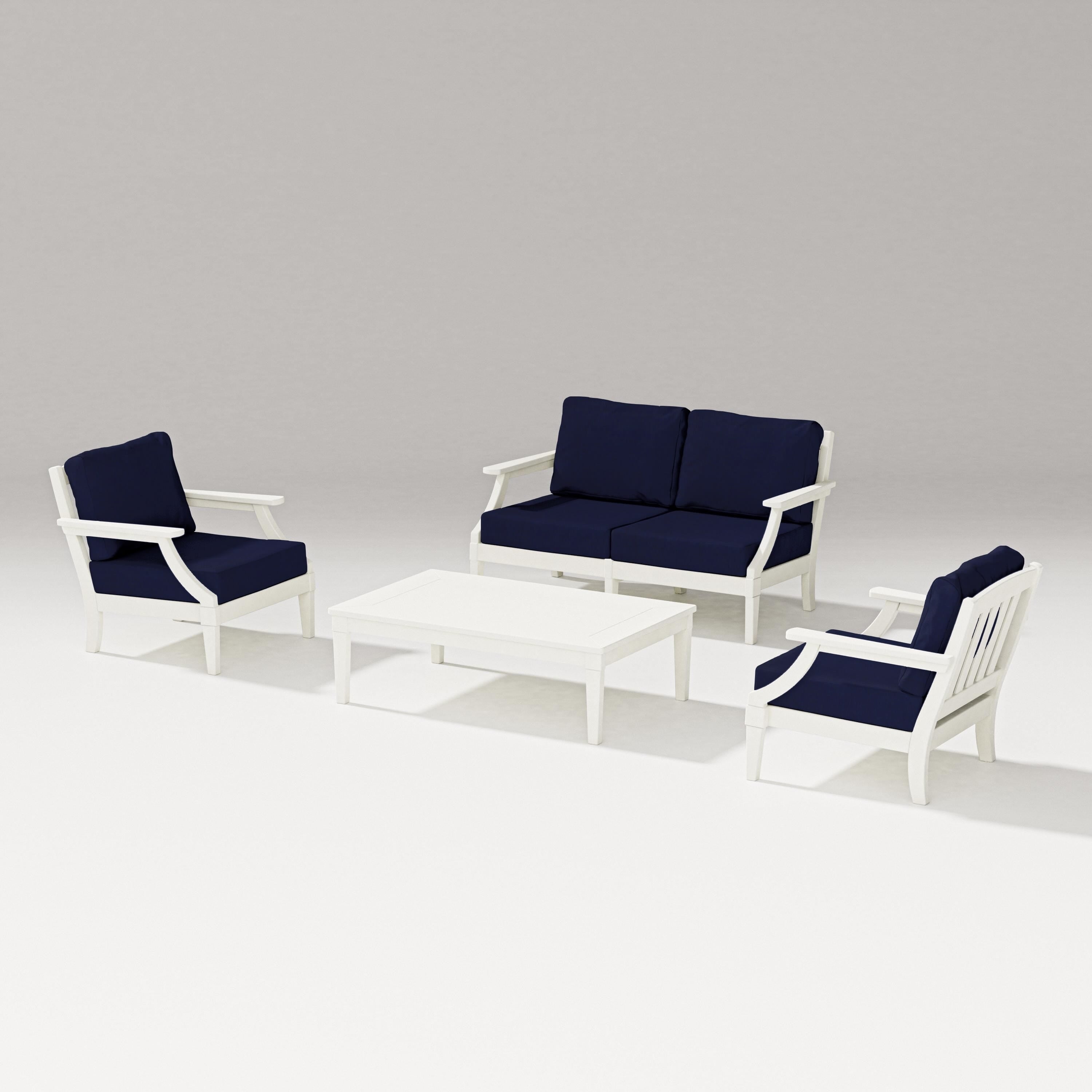 PW Designer Series Estate Lounge 4-Piece Loveseat Set in Vintage White / Navy
