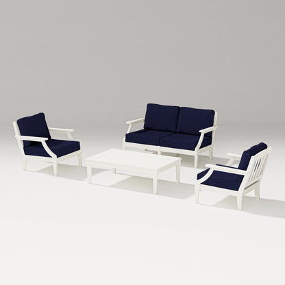 PW Designer Series Estate Lounge 4-Piece Loveseat Set in Vintage White / Navy