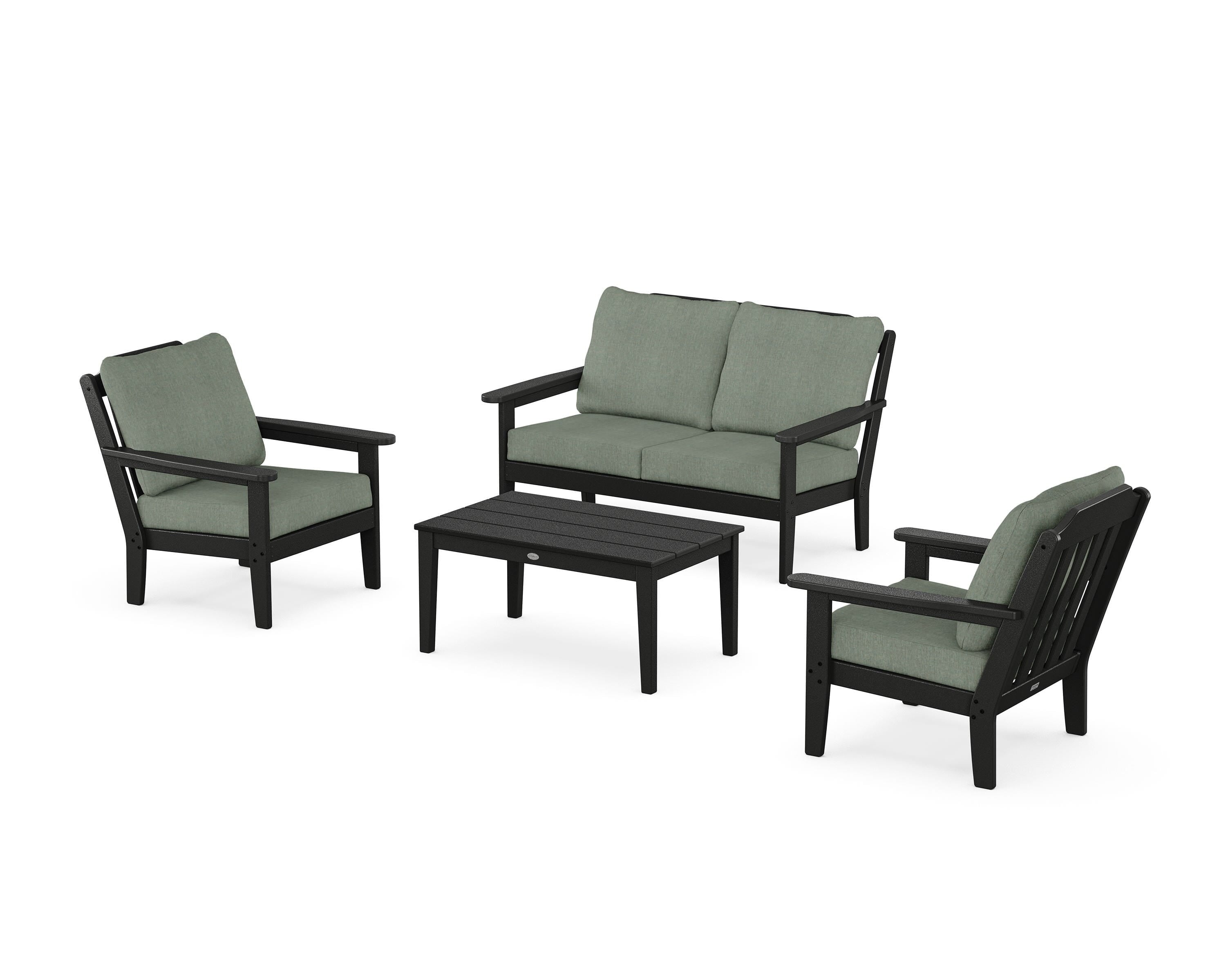 Country Living Cottage 4-Piece Deep Seating Set with Loveseat in Black / Cast Sage