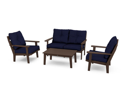 POLYWOOD® Lakeside 4-Piece Deep Seating Set in Mahogany / Navy