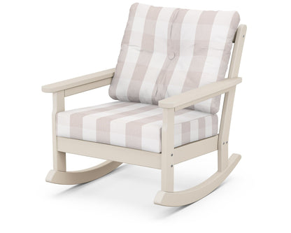 POLYWOOD® Vineyard Deep Seating Rocking Chair in Sand / Buffalo Plaid Dune Burlap