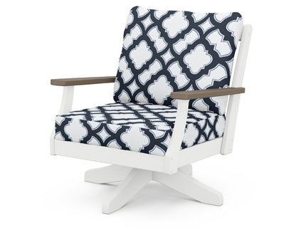 POLYWOOD® Braxton Deep Seating Swivel Chair in White / Kona / Trellis Marine Indigo