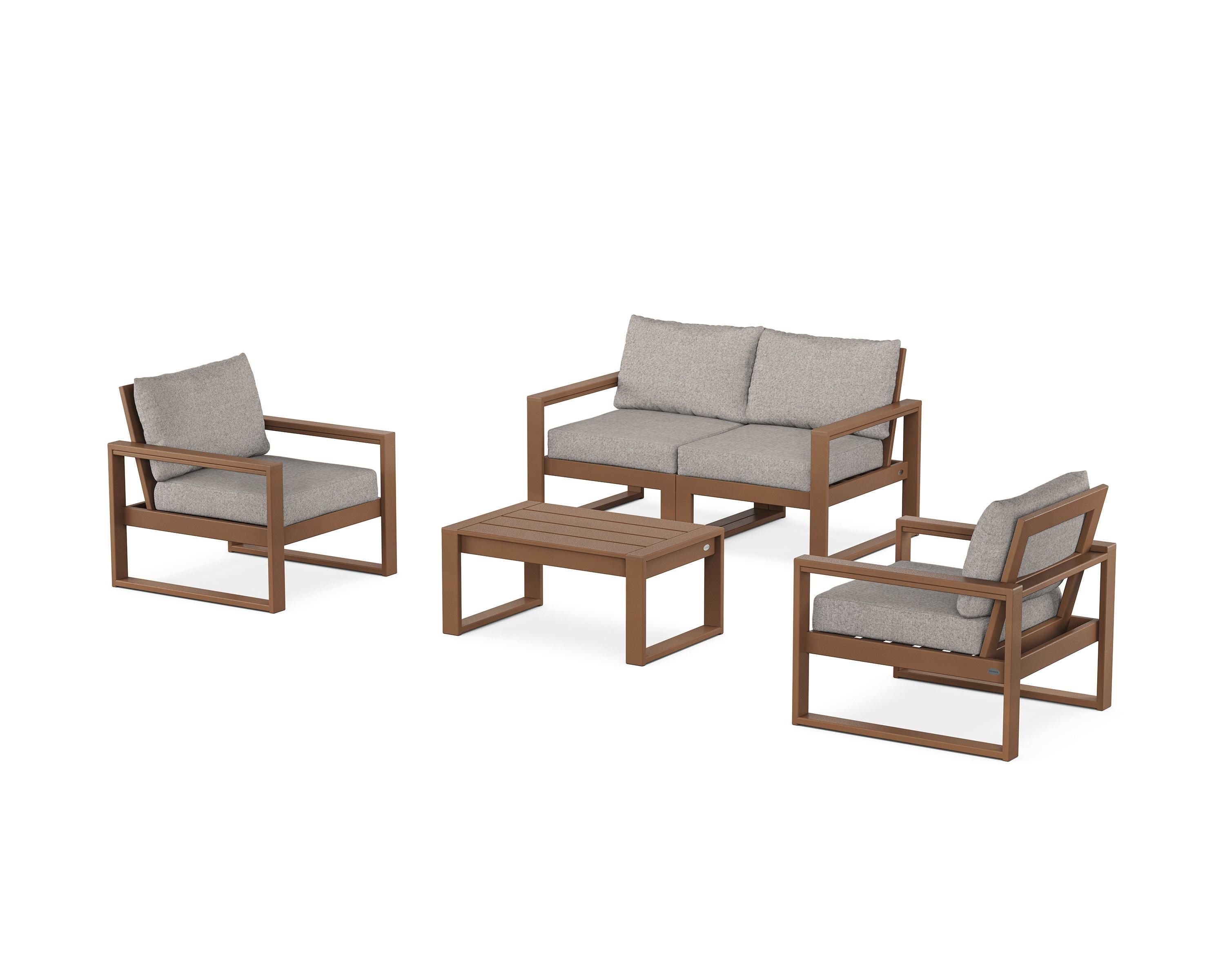 POLYWOOD® EDGE Sectional 4-Piece Deep Seating Set with Loveseat in Teak / Weathered Tweed