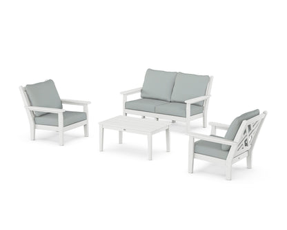 POLYWOOD® Chippendale 4-Piece Deep Seating Set with Loveseat in White / Spa