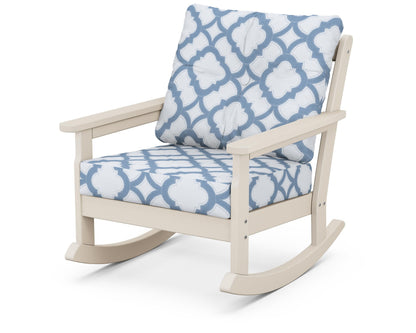 POLYWOOD® Vineyard Deep Seating Rocking Chair in Sand / Trellis Sky Blue