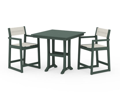 POLYWOOD® EDGE Sling Arm Chair 3-Piece Farmhouse Counter Set with Trestle Legs in Green / Parchment Sling