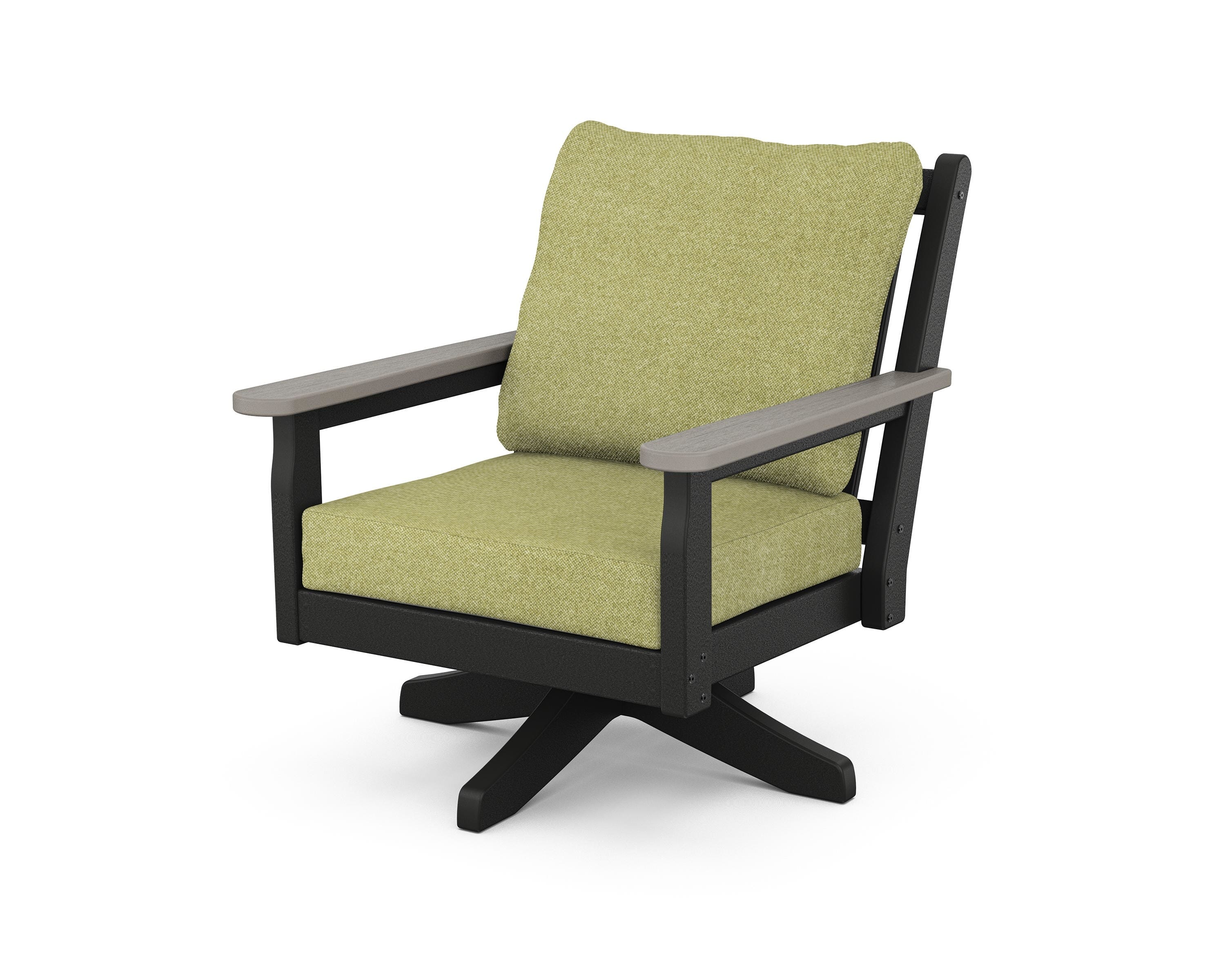 POLYWOOD® Chippendale Deep Seating Swivel Chair in Black / Driftwood / Chartreuse Boucle