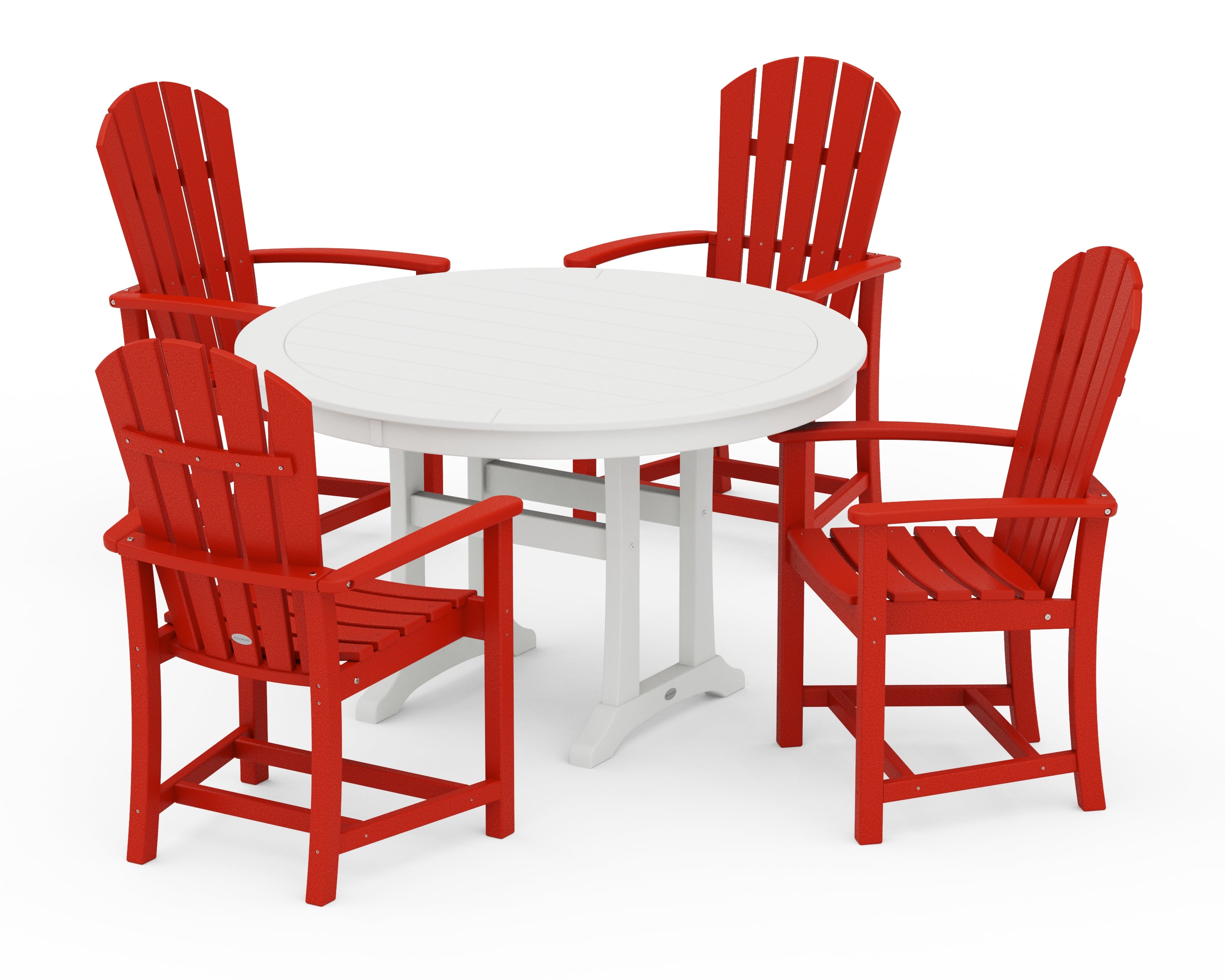 POLYWOOD® Palm Coast 5-Piece Round Dining Set in Sunset Red / White