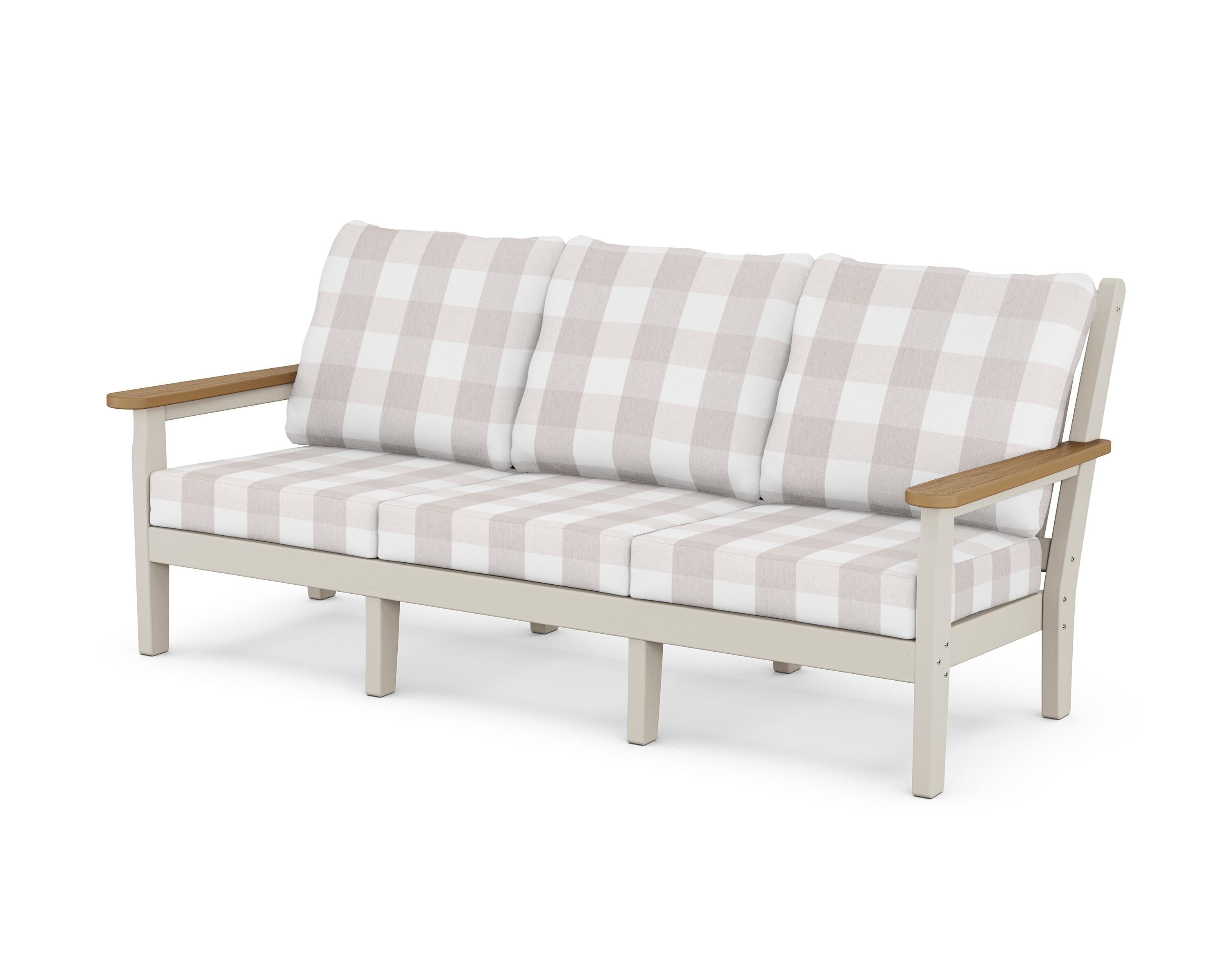 POLYWOOD® Chippendale Deep Seating Sofa in Sand / Natural / Buffalo Plaid Dune Burlap