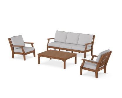 Martha Stewart by POLYWOOD® Chinoiserie 4-Piece Deep Seating Set with Sofa in Teak / Granite
