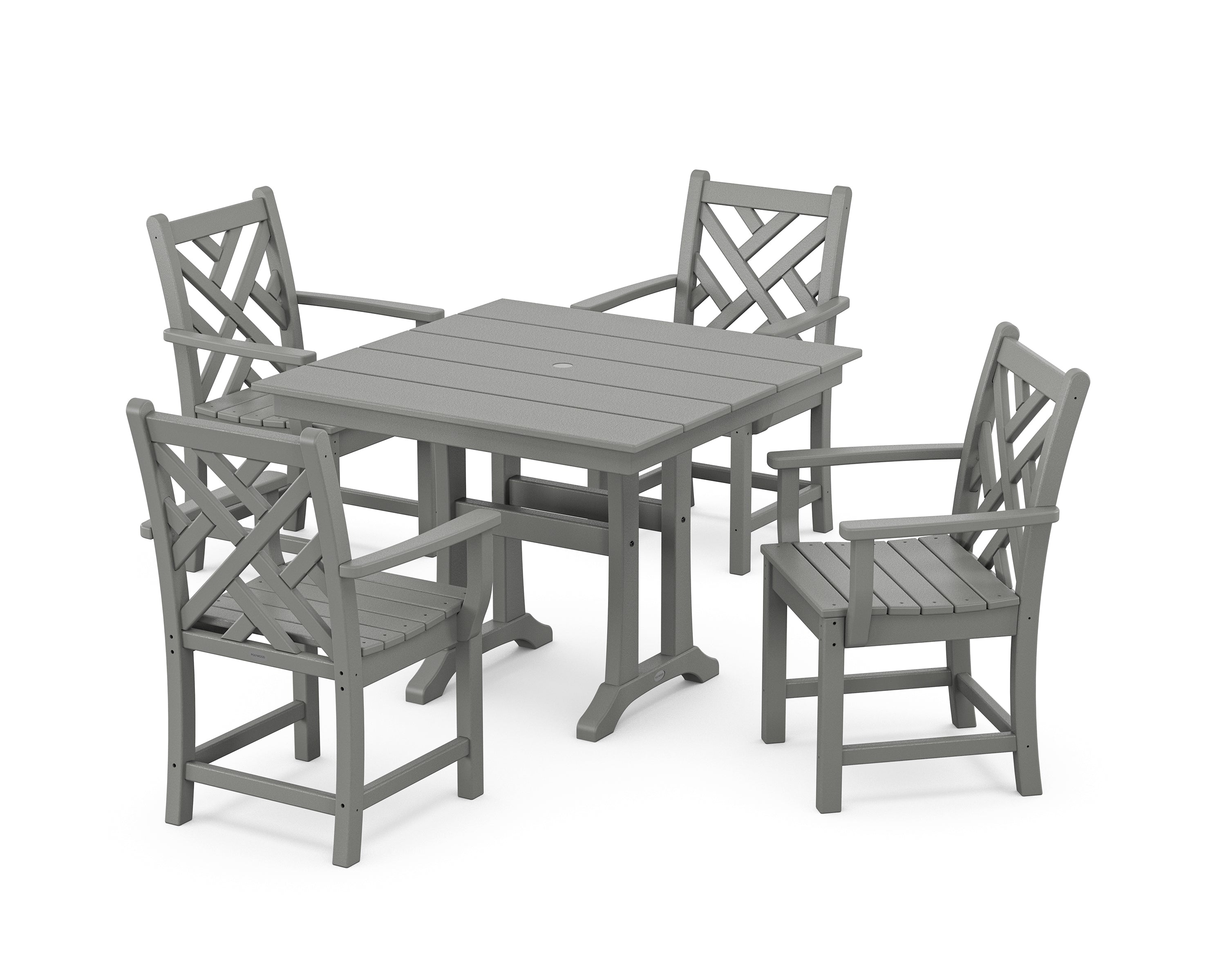 POLYWOOD® Chippendale 5-Piece Farmhouse Trestle Arm Chair Dining Set in Slate Grey