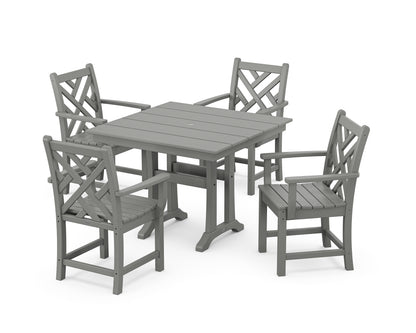 POLYWOOD® Chippendale 5-Piece Farmhouse Trestle Arm Chair Dining Set in Slate Grey