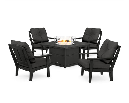 POLYWOOD® Mission 5-Piece Deep Seating Set with Fire Pit Table in Black / Spectrum Carbon