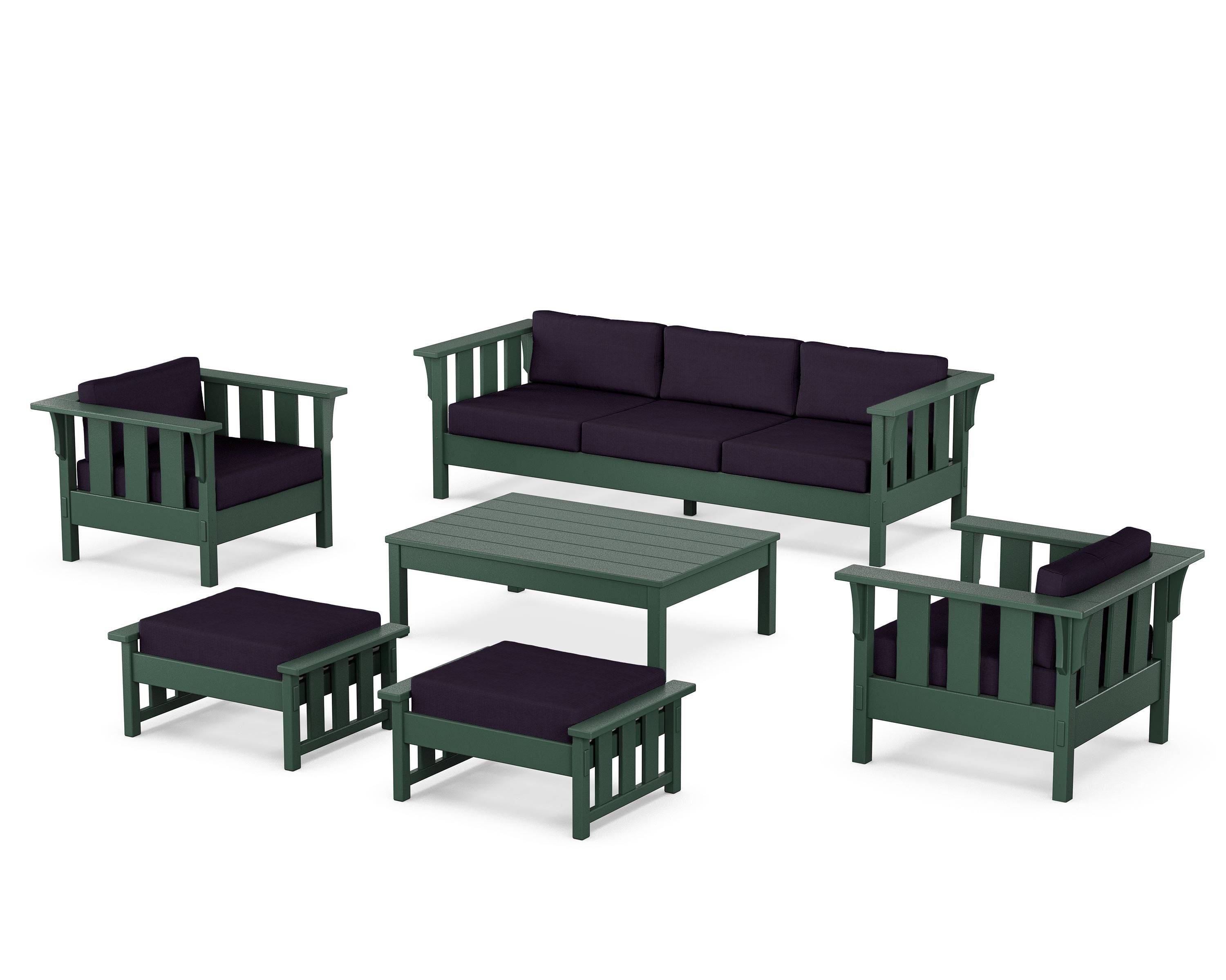 Martha Stewart by POLYWOOD® Acadia 6-Piece Lounge Sofa Set in Green / Navy Linen
