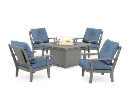 POLYWOOD® Prairie 5-Piece Deep Seating Set with Fire Pit Table in Slate Grey / Sky Blue