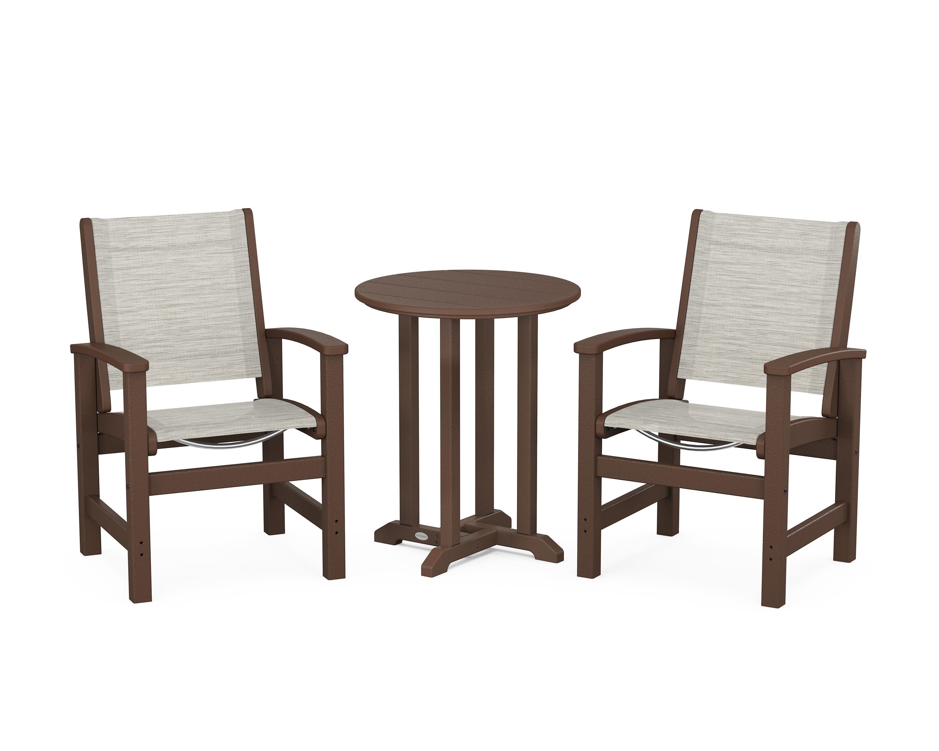 POLYWOOD® Coastal 3-Piece Round Bistro Dining Set in Mahogany / Birch Sling
