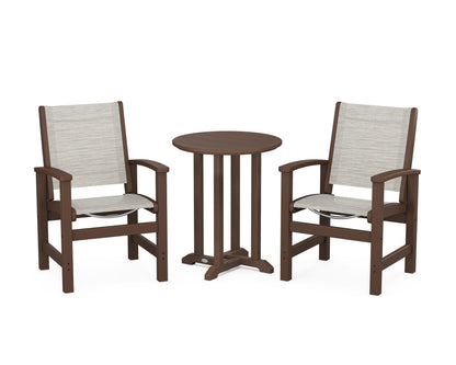 POLYWOOD® Coastal 3-Piece Round Bistro Dining Set in Mahogany / Birch Sling