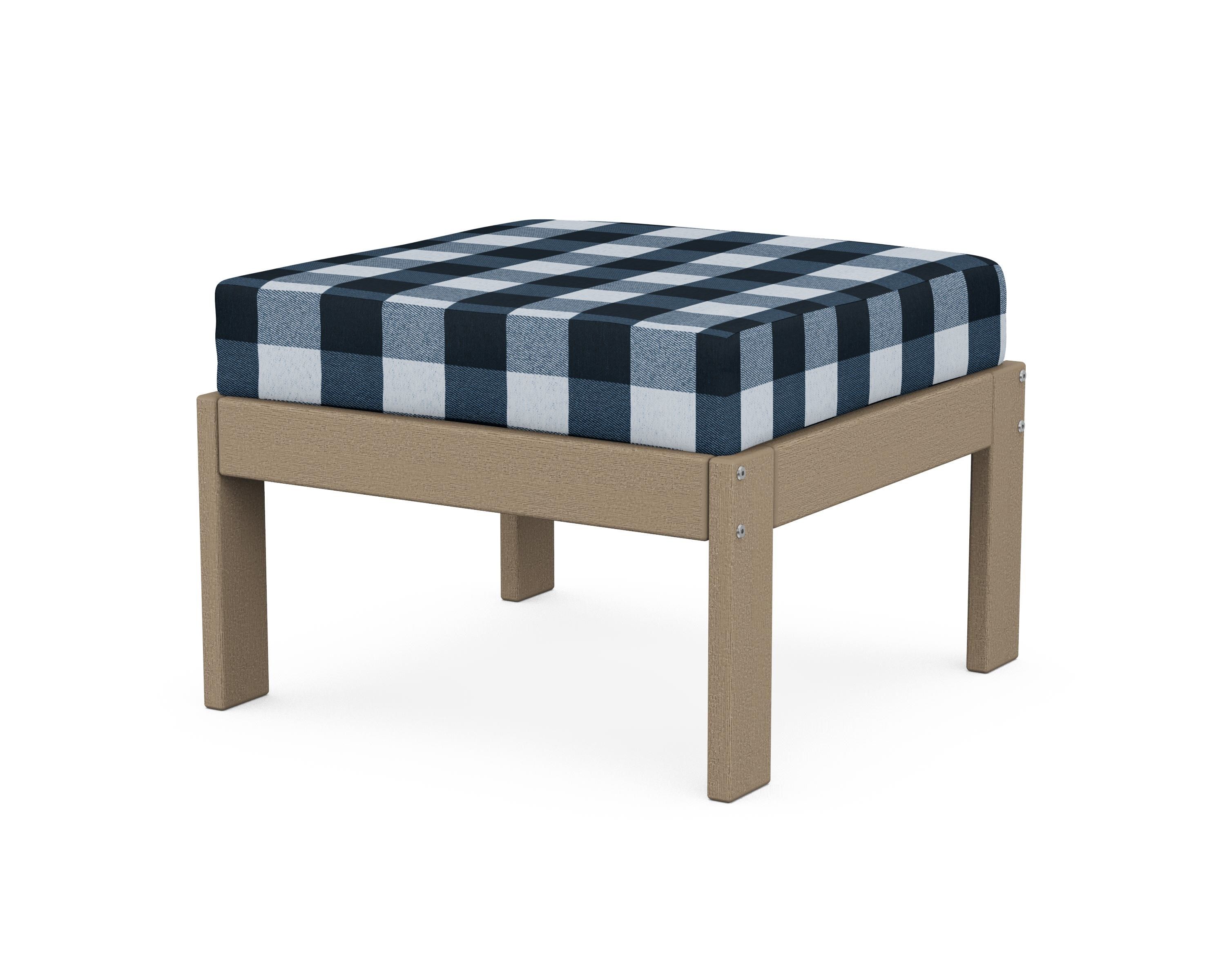 POLYWOOD® Vineyard Modular Ottoman in Vintage Sahara / Buffalo Plaid Marine Indigo