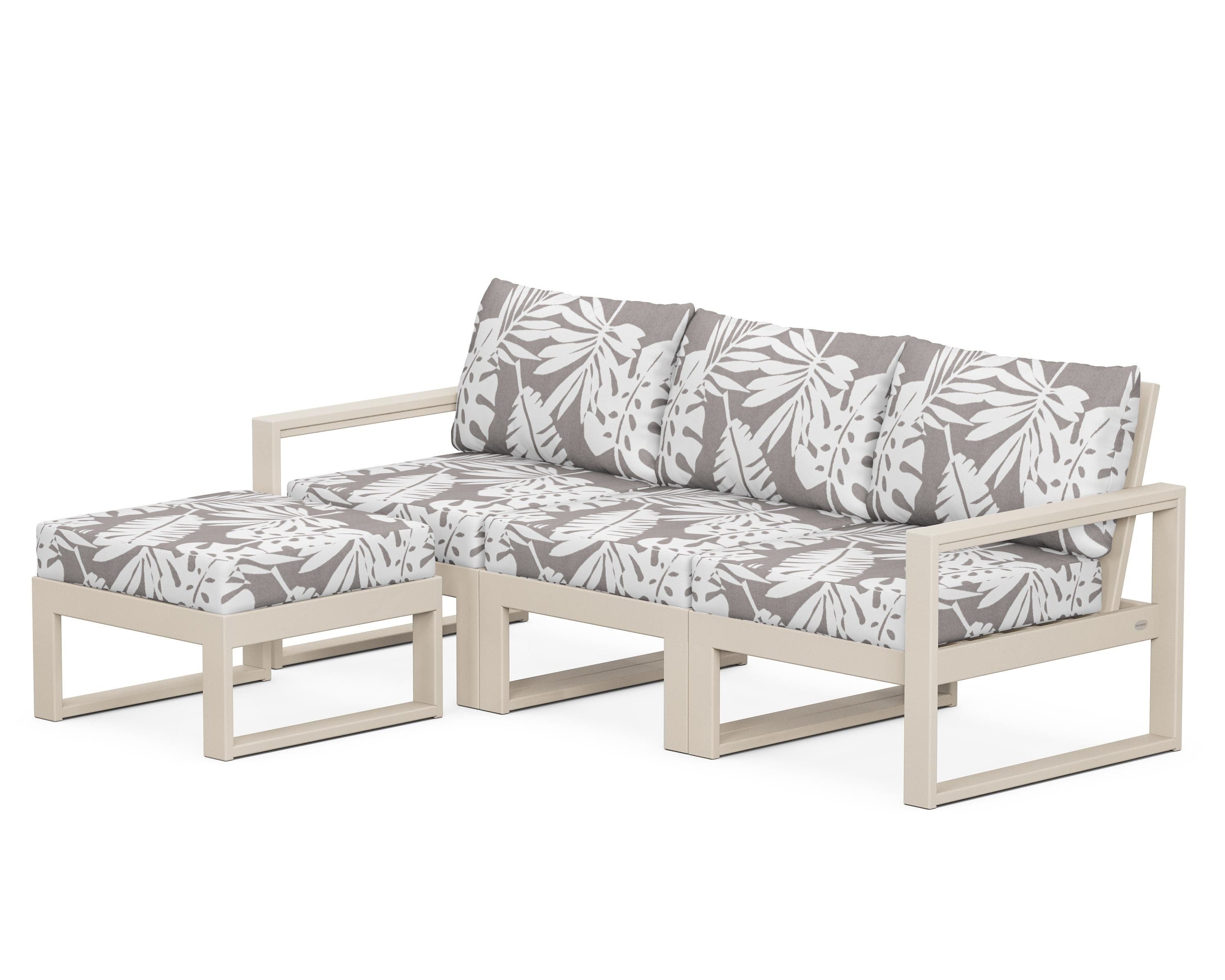 POLYWOOD® EDGE 4-Piece Modular Deep Seating Set with Ottoman in Sand / Leaf Grey Mist