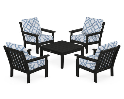 POLYWOOD® Vineyard 5-Piece Deep Seating Conversation Set in Black / Trellis Sky Blue