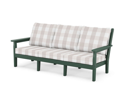 POLYWOOD® Chippendale Deep Seating Sofa in Green / Buffalo Plaid Dune Burlap