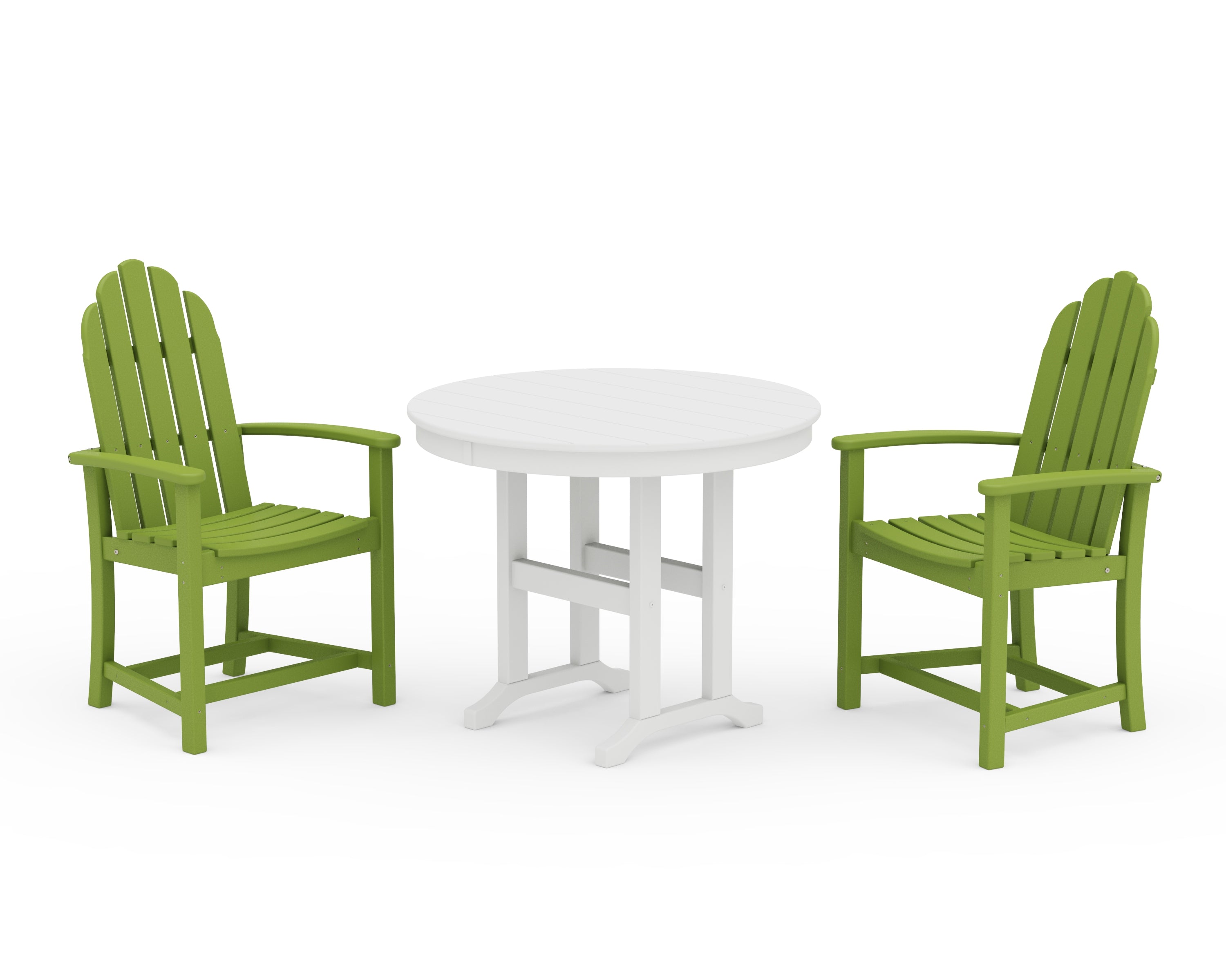 POLYWOOD® Classic Adirondack 3-Piece Round Dining Set in Lime / White