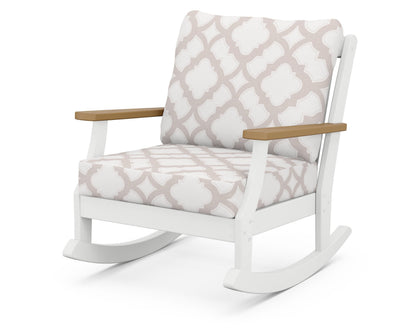 POLYWOOD® Braxton Deep Seating Rocking Chair in White / Natural / Trellis Dune Burlap