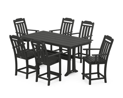 Country Living Cottage Arm Chair 7-Piece Farmhouse Counter Set with Trestle Legs in Black
