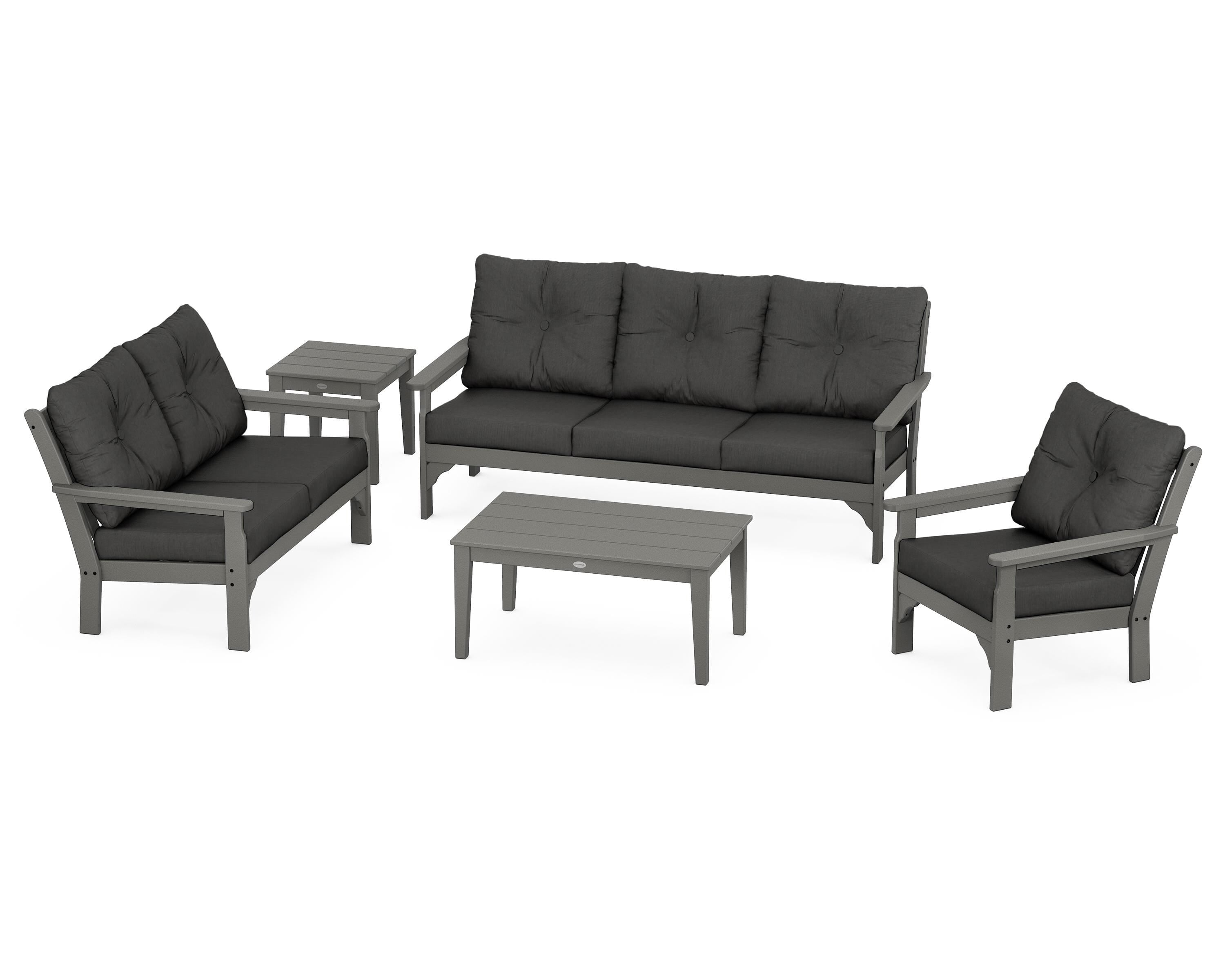 POLYWOOD® Vineyard 5 Piece Deep Seating Set in Slate Grey / Spectrum Carbon
