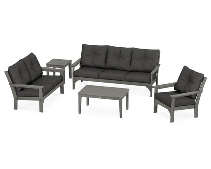 POLYWOOD® Vineyard 5 Piece Deep Seating Set in Slate Grey / Spectrum Carbon