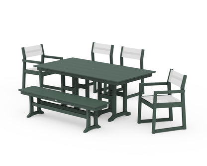 POLYWOOD® EDGE Sling 6-Piece Farmhouse Dining Set in Green / White Sling