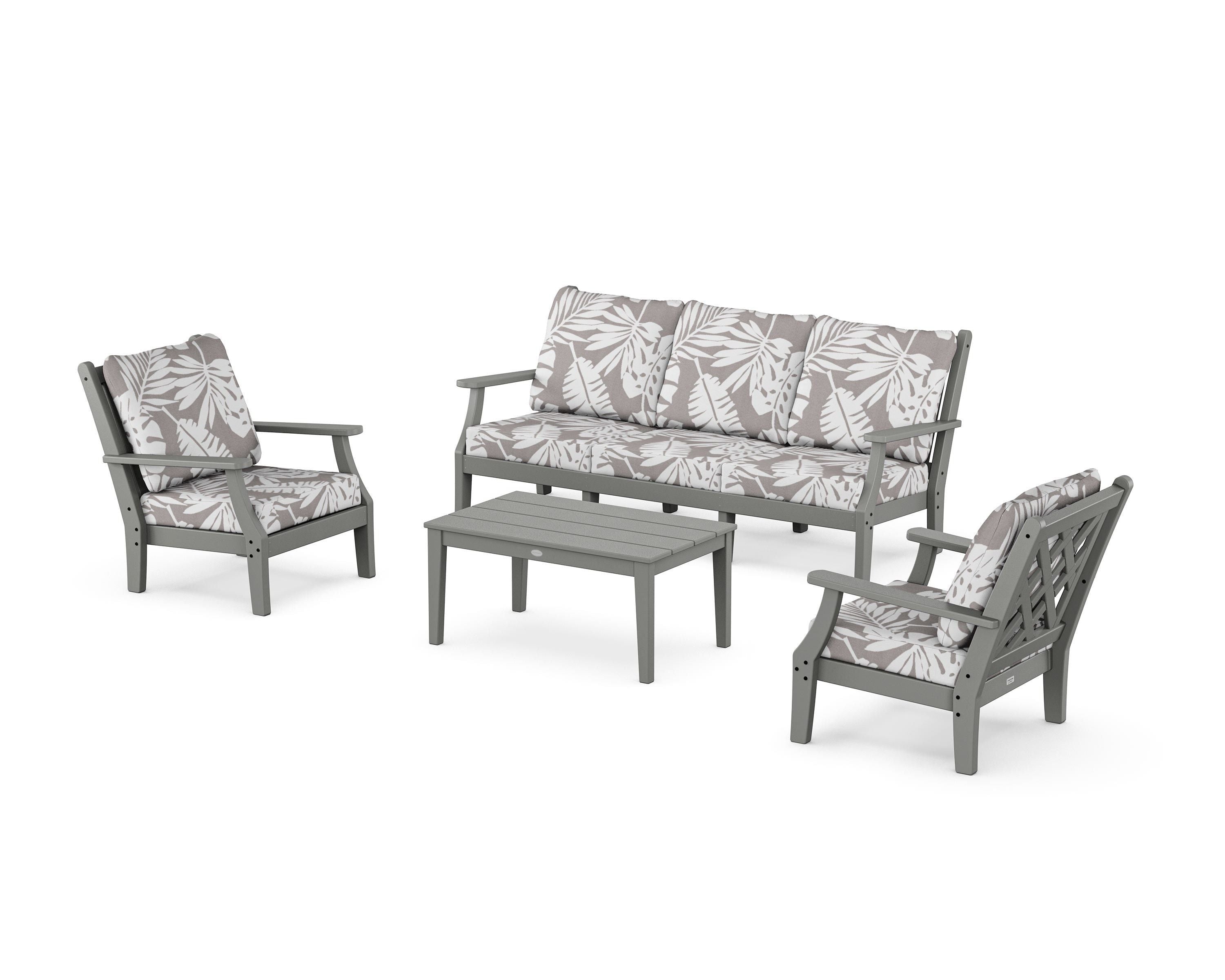 Country Living Wovendale 4-Piece Deep Seating Set with Sofa in Slate Grey / Leaf Grey Mist