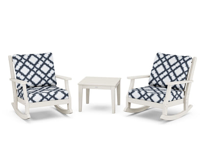 Country Living Wovendale 3-Piece Deep Seating Rocker Set in Sand / Trellis Marine Indigo