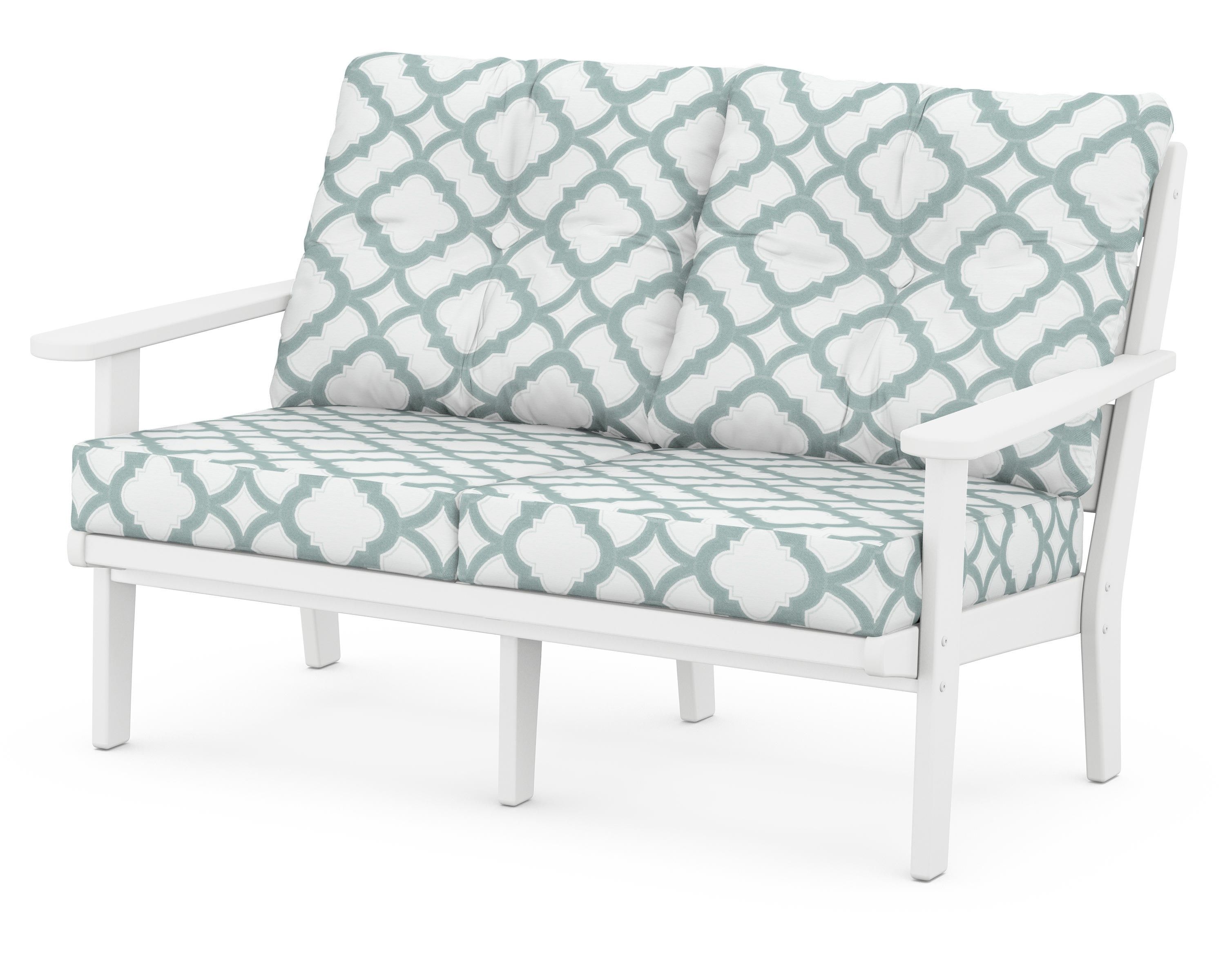 POLYWOOD® Lakeside Deep Seating Loveseat in White / Trellis Glacier Spa