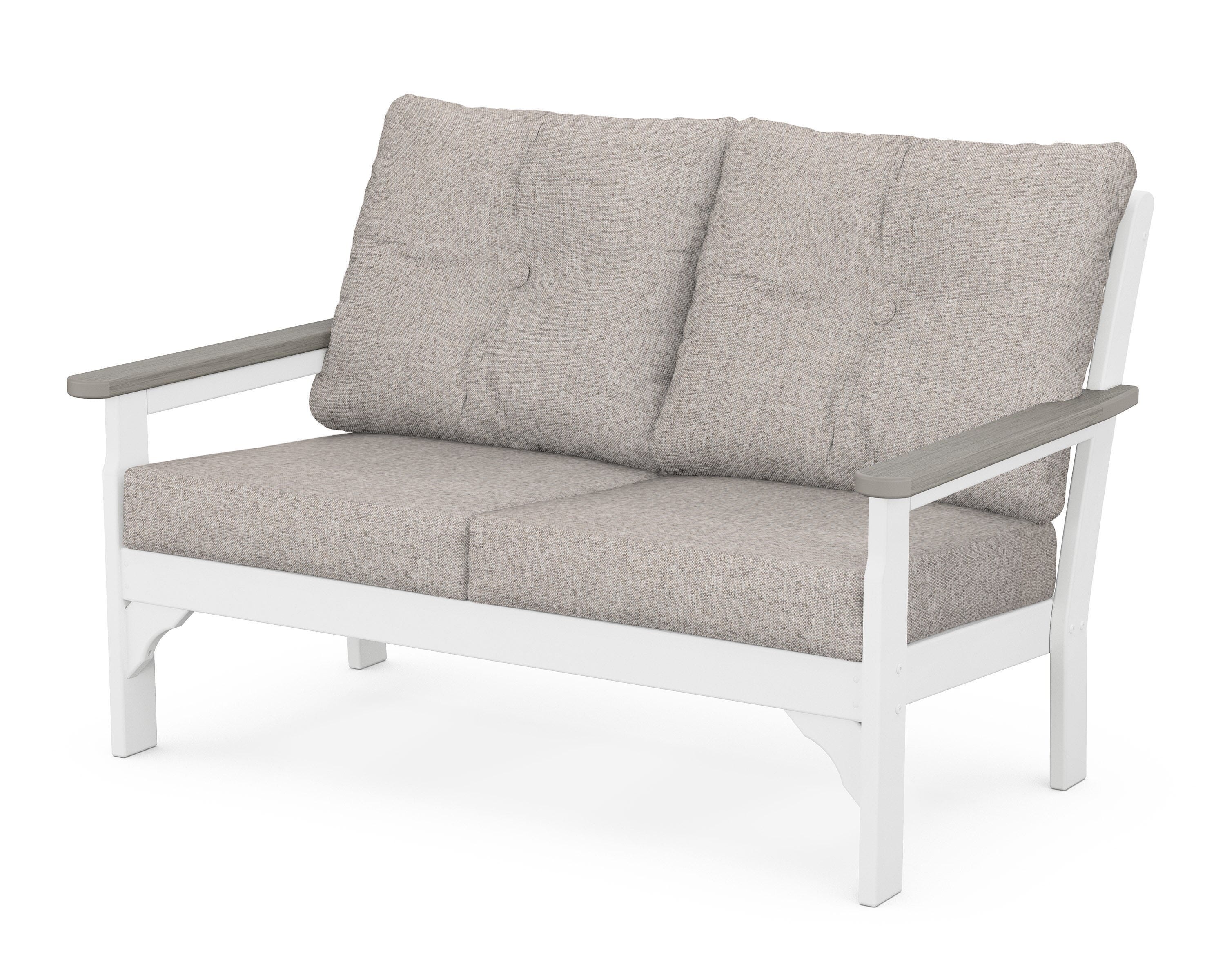POLYWOOD® Vineyard Deep Seating Loveseat in White / Driftwood / Weathered Tweed