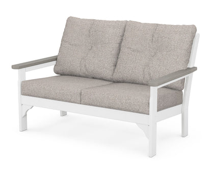 POLYWOOD® Vineyard Deep Seating Loveseat in White / Driftwood / Weathered Tweed