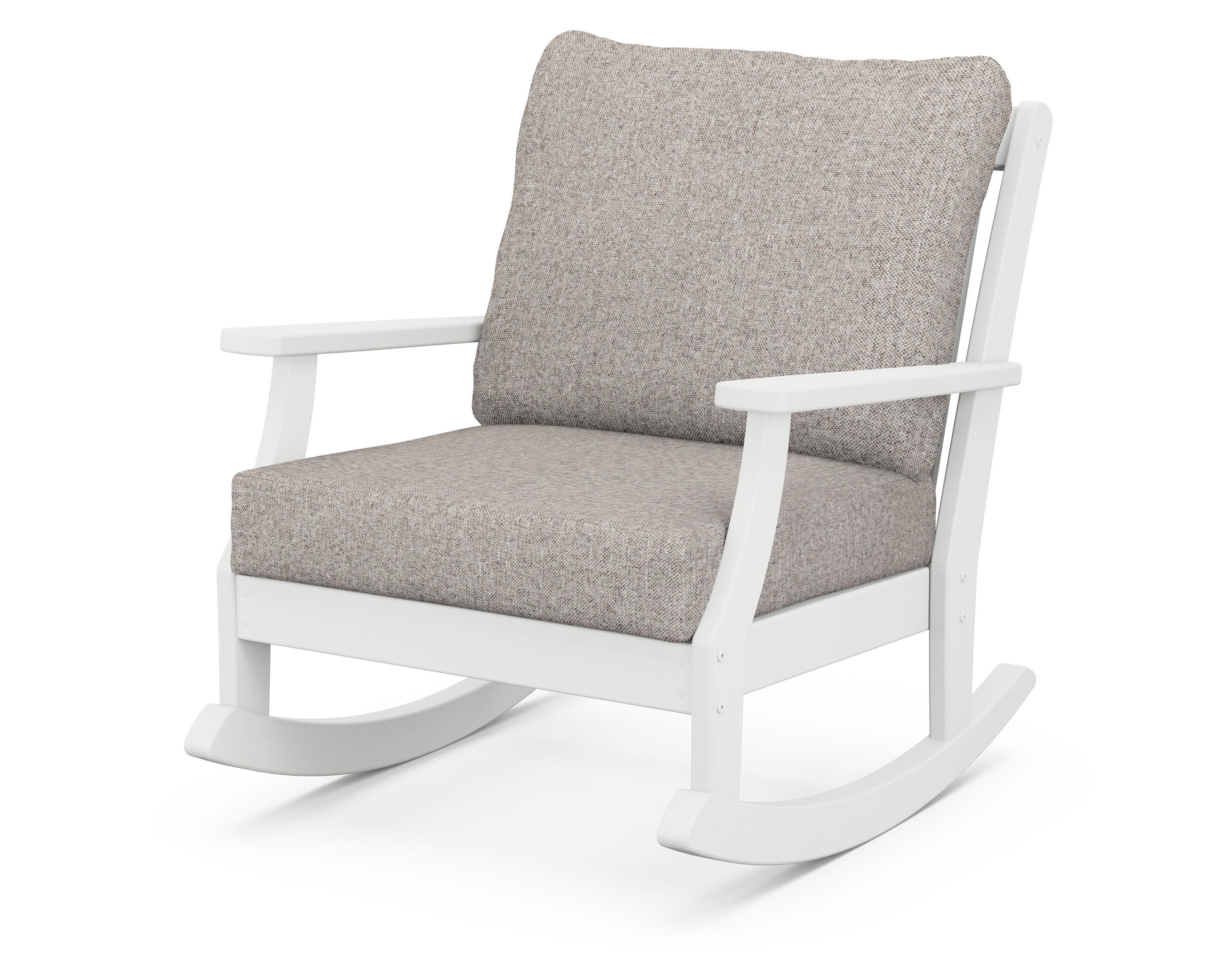 POLYWOOD® Braxton Deep Seating Rocking Chair in White / Weathered Tweed