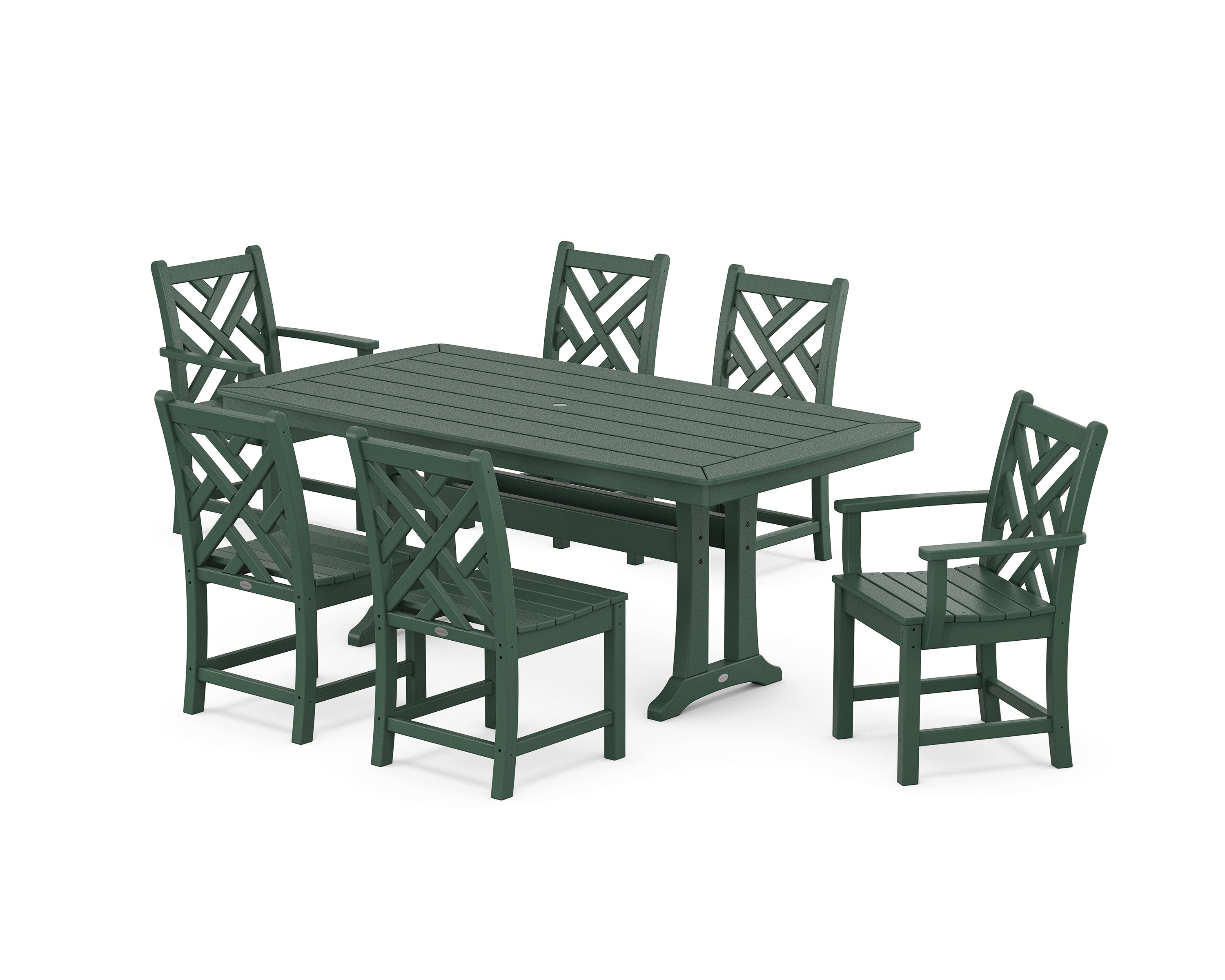 POLYWOOD® Chippendale 7-Piece Dining Set with Trestle Legs in Green