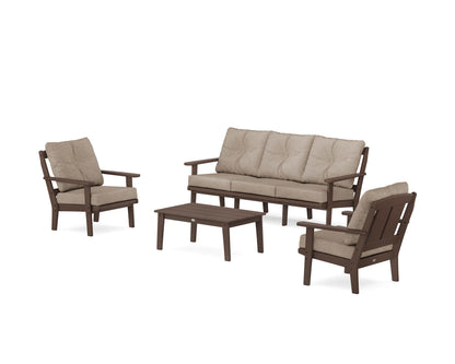 POLYWOOD® Mission 4-Piece Deep Seating Set with Sofa in Mahogany / Spiced Burlap