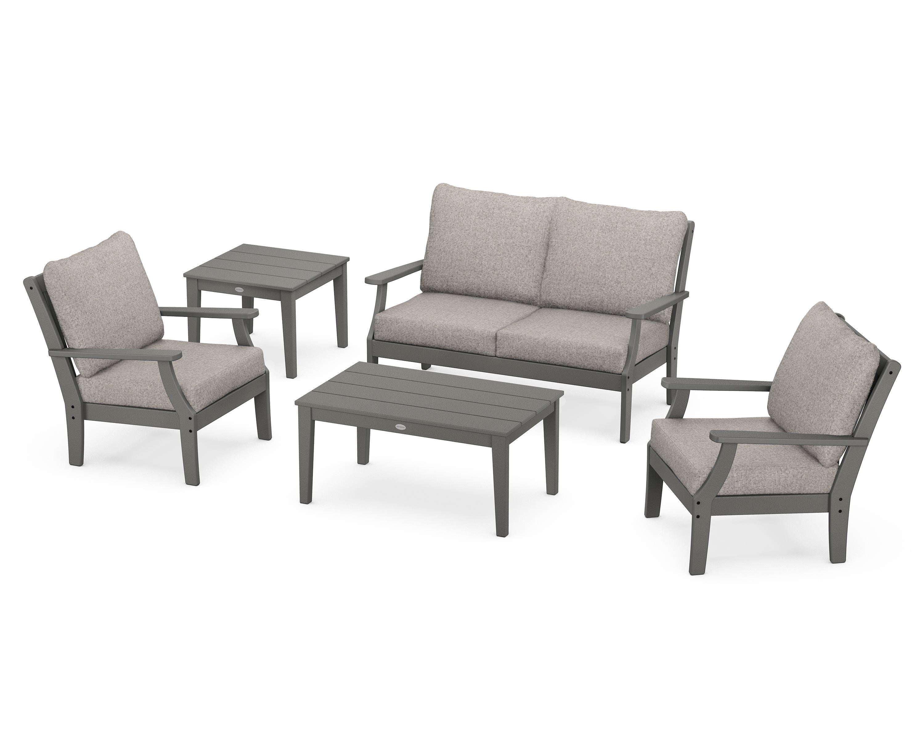 POLYWOOD® Braxton 5-Piece Deep Seating Set in Slate Grey / Weathered Tweed