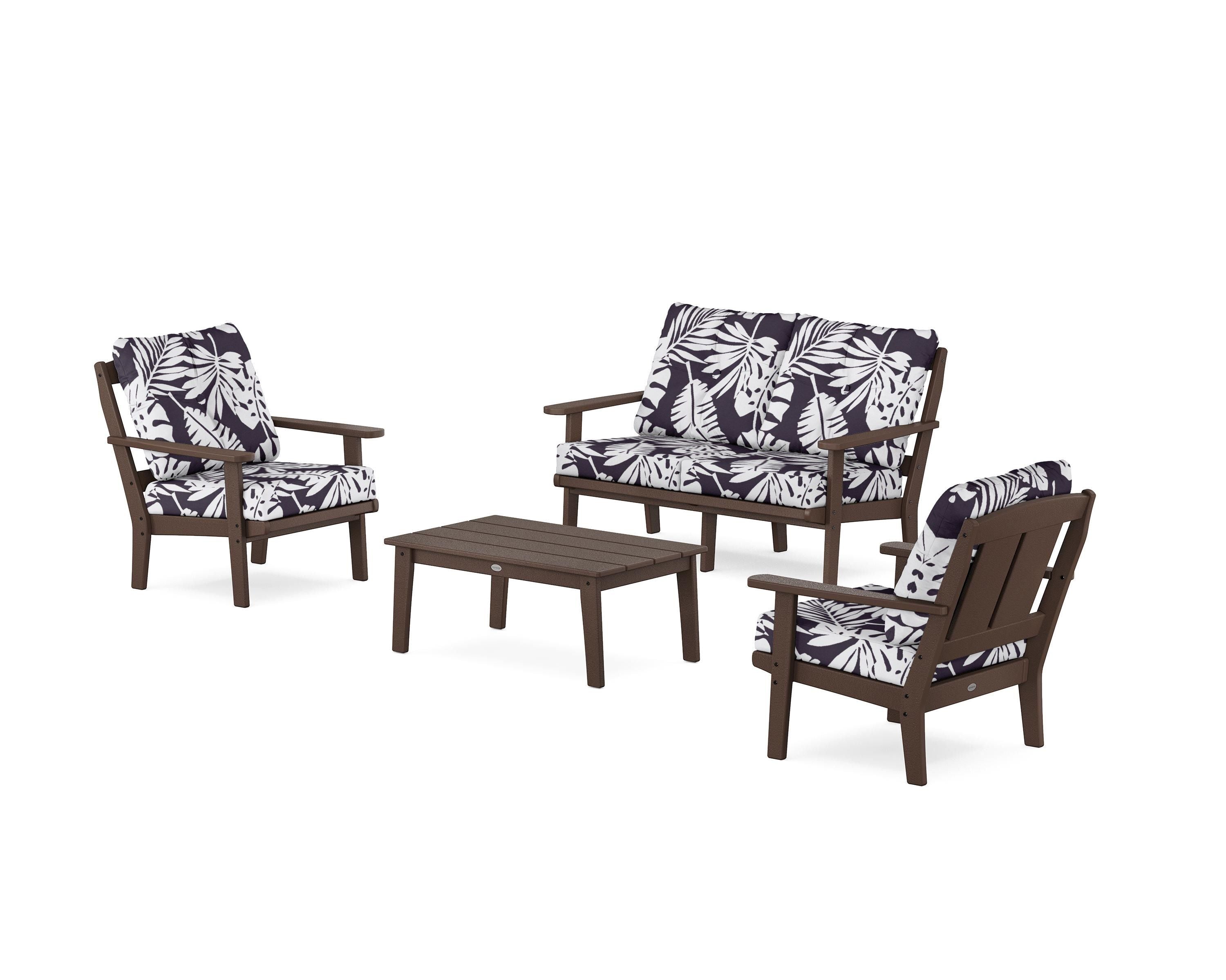 POLYWOOD® Mission 4-Piece Deep Seating Set with Loveseat in Mahogany / Leaf Navy