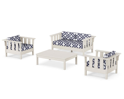 Martha Stewart by POLYWOOD® Acadia 4-Piece Deep Seating Set with Loveseat in Sand / Trellis Navy