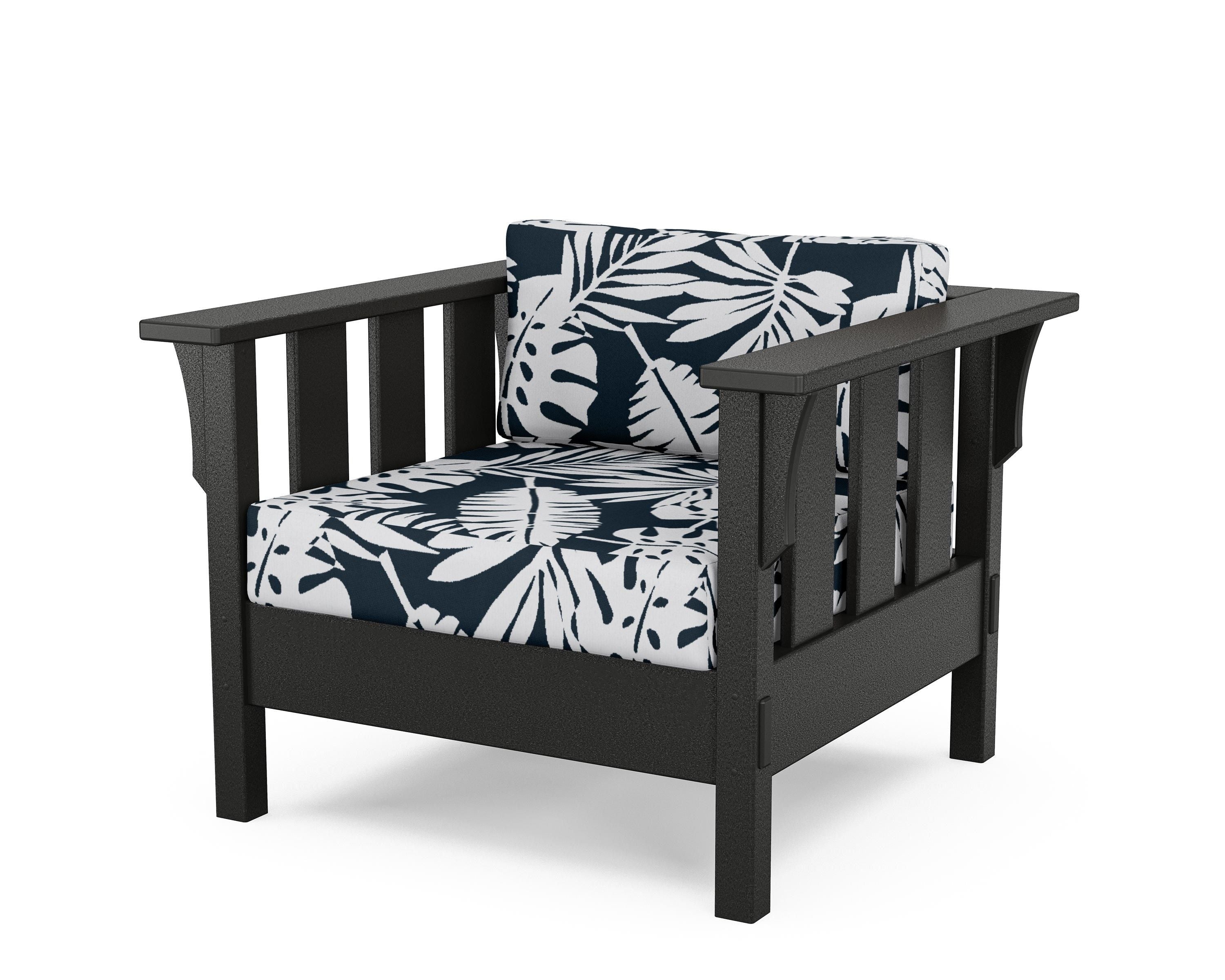 Martha Stewart by POLYWOOD® Acadia Deep Seating Chair in Black / Leaf Marine Indigo